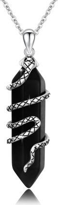 wholesale 925 Sterling Silver Black Onyx Stone Snake Tail Wrap Pendant Necklace for Women-0-0