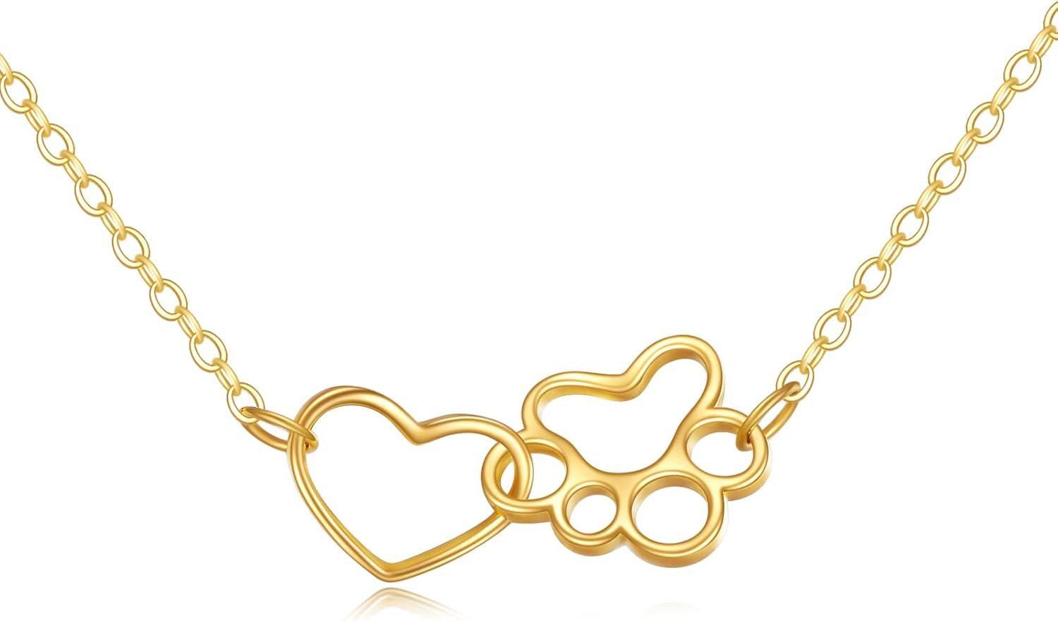 wholesale 14K Gold Heart & Paw Print Charm Necklace - Minimalist s for Her-0-0
