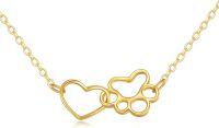 wholesale 14K Gold Heart & Paw Print Charm Necklace - Minimalist s for Her-Paw Print Necklace-Paw Print Necklace