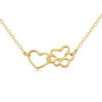 wholesale 14K Gold Heart & Paw Print Charm Necklace - Minimalist s for Her-Paw Print Necklace-Paw Print Necklace