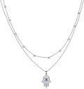 wholesale 925 Sterling Silver Hamsa Hand Pendant Double Chain Necklace s for Women-0-0
