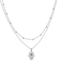 wholesale 925 Sterling Silver Hamsa Hand Pendant Double Chain Necklace s for Women-Hamsa
