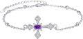 wholesale 925 Sterling Silver Purple Stone Cross Charm Bracelet - Religious Gifts for Her-0-0