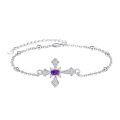 wholesale 925 Sterling Silver Purple Stone Cross Charm Bracelet - Religious Gifts for Her-0-0