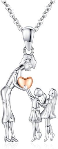 wholesale 925 Sterling Silver Mother and Child Heart Pendant Necklace for Women-2 Daughters