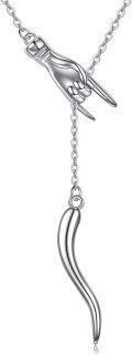 wholesale 925 Sterling Silver Cornicello Italian Horn Pendant Necklaces for Women Men Protection  45cm Chain Length-0-0