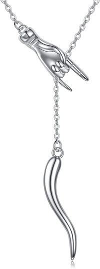wholesale 925 Sterling Silver Cornicello Italian Horn Pendant Necklaces for Women Men Protection  45cm Chain Length-plated white gold