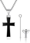 wholesale  Cross Black Enamel Keepsake Jewelry Cremation Urn Pendant with Funnel and Fill Tool 24 Chain - Memorial Gift for Loved Ones (925 Sterling Silver)-0-0
