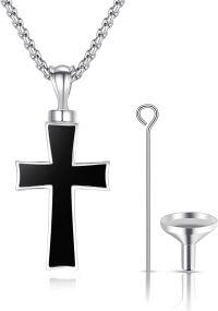 wholesale  Cross Black Enamel Keepsake Jewelry Cremation Urn Pendant with Funnel and Fill Tool 24 Chain - Memorial Gift for Loved Ones (925 Sterling Silver)-D-Black Onyx Cross Urn Necklace