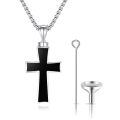 wholesale Silver Plated Copper Black Onyx Cross Cremation Urn Memorial Pendant Necklace-0-0