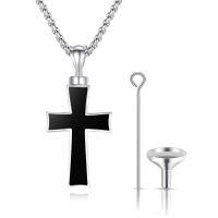 wholesale Silver Plated Copper Black Onyx Cross Cremation Urn Memorial Pendant Necklace-D-Black Onyx Cross Urn Necklace