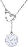 wholesale 925 Sterling Silver Heart Lasso Necklace with Volleyball Charm and Cubic Zirconia Accents for Women-0-0