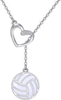 wholesale 925 Sterling Silver Heart Lasso Necklace with Volleyball Charm and Cubic Zirconia Accents for Women-volleyball
