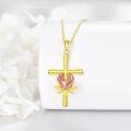 wholesale Gold 925 Sterling Silver Rose Flower Cross Pendant Necklace Jewelry for Women and Men-0-5