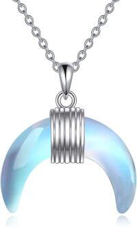 wholesale 925 Sterling Silver Rainbow Moonstone Celtic Cross Crescent Pendant Necklace for Women and Men Gifts-Crescent