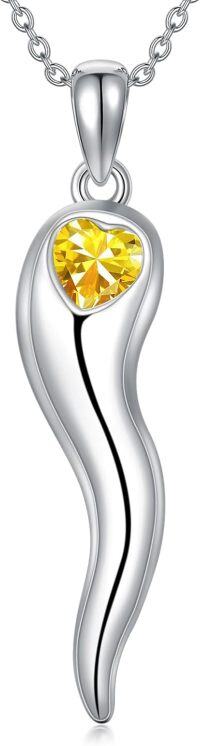 wholesale 925 Sterling Silver Birthstone Italian Horn Necklace for Women Protection Amulet Gift-A11-Nov-11