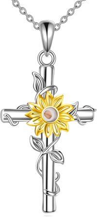 wholesale 925 Sterling Silver Sunflower Cross Pendant Necklace with Chain for Women-04-Mustard seed Cross Necklace