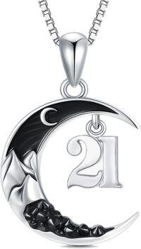 wholesale Sterling Silver Black Moon A Z Initial Necklace 26 Letter Pendant-Number 21th