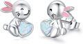 wholesale 925 Sterling Silver Opal Heart Bunny Stud Earrings for Women - Cute Animal s for Sisters and Friends on Easter Thanksgiving & Christmas-0-0