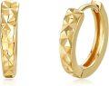 wholesale 14K Gold Faceted Hoop Earrings - 3D Diamond Cut Design-0-0