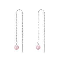 wholesale 925 Sterling Silver White Pearl Threader Drop Dangle Earrings for Women-Pink pearl threader earrings