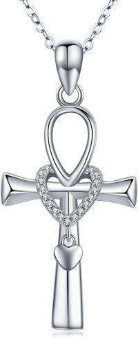 wholesale 925 Sterling Silver Heart Cross Pendant Necklace for Women Men Simple s-Ankh Necklace