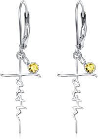 wholesale 925 Sterling Silver Birthstone Faith Cross Dangle Earrings Hypoallergenic Christian Gifts-November