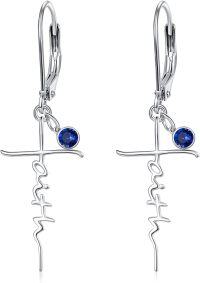 wholesale 925 Sterling Silver Birthstone Faith Cross Dangle Earrings Hypoallergenic Christian Gifts-Birthstone-September