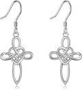 wholesale 925 Sterling Silver Rose Gold Cross Celtic Knot Drop Earrings Leverback for Women-0-6