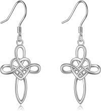 wholesale 925 Sterling Silver Rose Gold Cross Celtic Knot Drop Earrings Leverback for Women-Silver-Celtic Cross Earrings