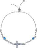 wholesale 925 Sterling Silver Blue Opal Cross Adjustable Bolo Chain Bracelet for Women Gifts-0-0