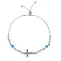 wholesale 925 Sterling Silver Cross Blue Opal Platinum Plated Adjustable Bracelet-0-0