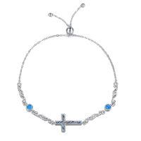 wholesale 925 Sterling Silver Cross Blue Opal Platinum Plated Adjustable Bracelet-Opal Cross
