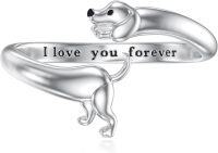 wholesale 925 Sterling Silver Cute Puppy Corgi Dachshund Pug Yorki Adjustable Dog Rings for Women-Dachshund