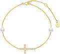 wholesale 10k Gold Cross Bracelet with Moissanite and Freshwater Pearls for Women Confirmation Gifts 6.8-8.4-0-0