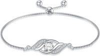 wholesale Sterling Silver Birthstone Dainty Infinity Bracelet for Women-04-Apr.-Simulated Diamond