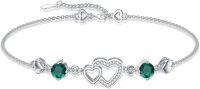 wholesale 925 Sterling Silver Heart-Shaped Emerald Anklet with CZ Accents for Women-Bracelet7''-9''-Double Heart 1