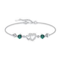wholesale 925 Sterling Silver Heart-Shaped Emerald Anklet with CZ Accents for Women-Bracelet7''-9''-Double Heart 1