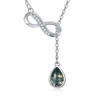 wholesale 925 Sterling Silver Green Moss Agate CZ Infinity Drop Pendant Necklace-Light Green-Moss Agate
