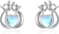 wholesale 925 Sterling Silver Heart-Shaped Cats Stud Earrings - Adorable Animal  for Her-Cat