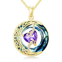 TOUPOP Sterling Silver Blue Crystal Birthstone Moon Star Pendant Necklace-color_name:B-02-February-Amethyst-Gold