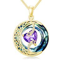 wholesale TOUPOP Birthstone Necklace 925 Sterling Silver Moon And Star Pendant With Blue Crystal Celtic Moon Jewelry Birthday Christmas Gifts For Women Mom Wife Her Daughter -color_name:B-02-February-Amethyst-Gold