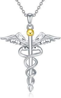 wholesale 925 Sterling Silver Caduceus Medical Symbol Pendant Necklaces for Women Men s-Mountain Caduceus