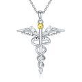 wholesale 925 Sterling Silver Caduceus Necklace Wholesale With Gold Accent-0-0