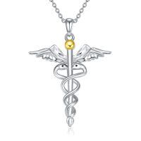wholesale 925 Sterling Silver Caduceus Necklace Wholesale With Gold Accent-Mountain Caduceus