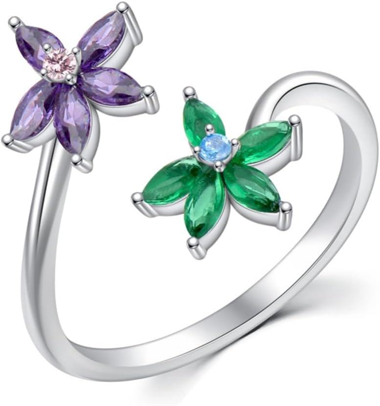 Sterling Silver Colored Gemstone Flower Ring for Women-Style5 # 3