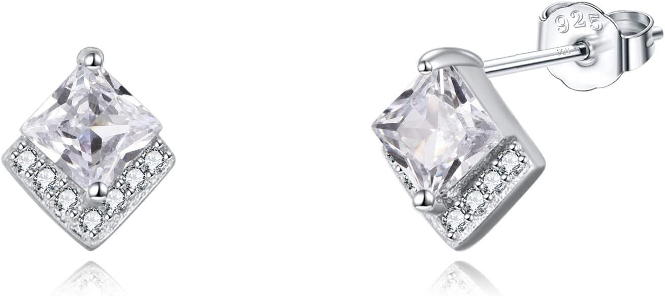 Sterling Silver Cubic Zirconia Birthstone Stud Earrings Hypoallergenic-Apr-Diamond