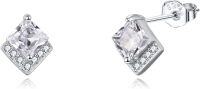 wholesale  Sterling Silver Cubic Zirconia Crystal Birthstone Stud Earrings - April Square 7.8mm-Apr-Diamond