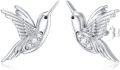wholesale 925 Sterling Silver Hummingbird Stud Earrings with Cubic Zirconias and Platinum Plating (D VVS)-0-0