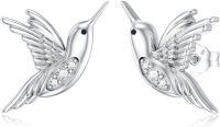 wholesale 925 Sterling Silver Hummingbird Stud Earrings with Cubic Zirconias and Platinum Plating (D VVS)-Bird